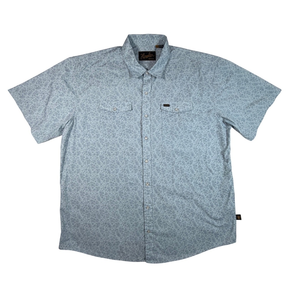 Howler Brothers Snapshirt Mens XXL Light Blue Floral Bird Western Pearl Snap